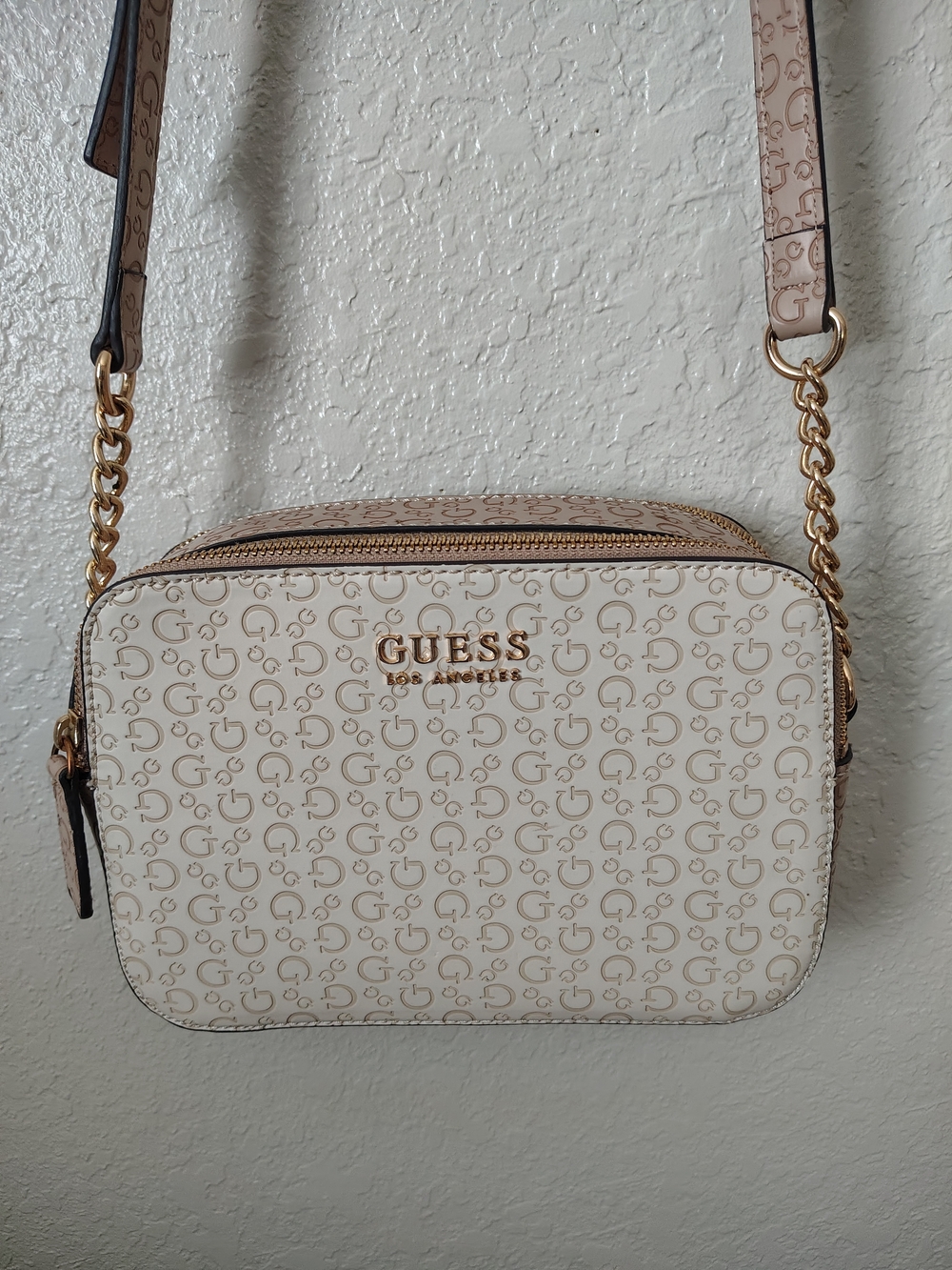 GUESS Cream Logo Crossbody Bag with Gold Hardware